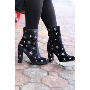 Wild Diva Black Velvet Silver Star Booties